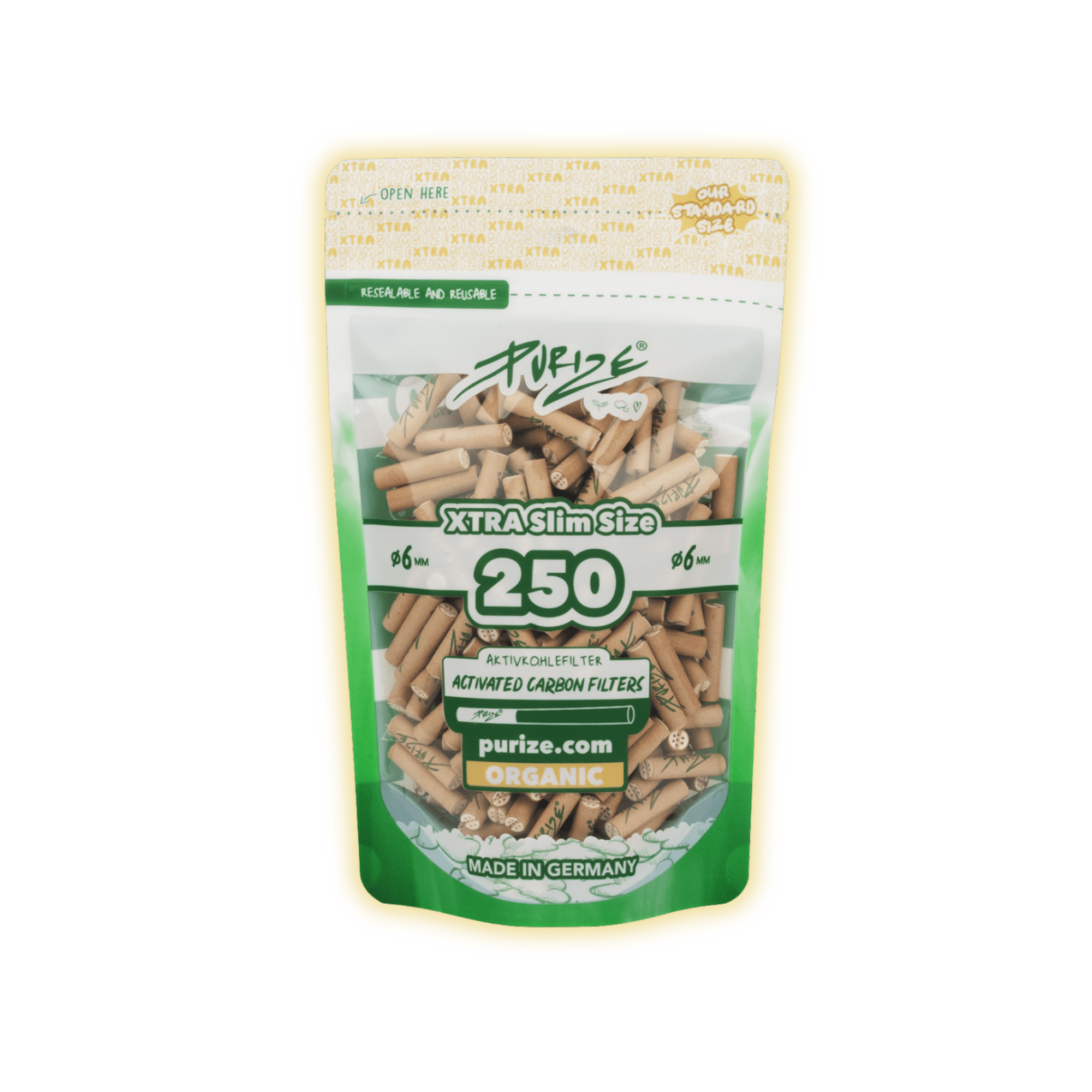 PURIZE XTRA Slim Size 6mm (250er Beutel) Aktivkohlefilter kaufen - Golden Leaf Culture