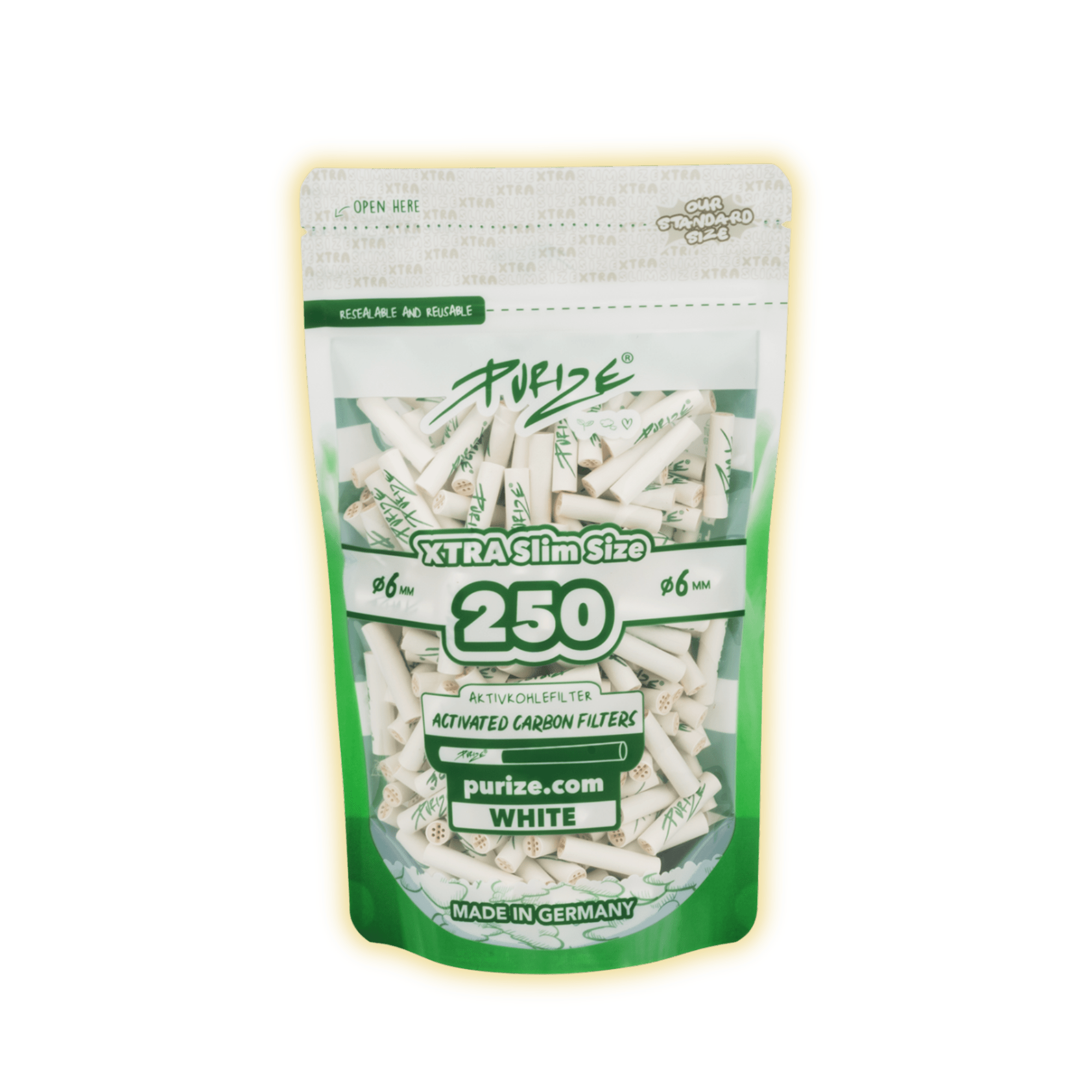 PURIZE XTRA Slim Size 6mm (250er Beutel) Aktivkohlefilter kaufen - Golden Leaf Culture