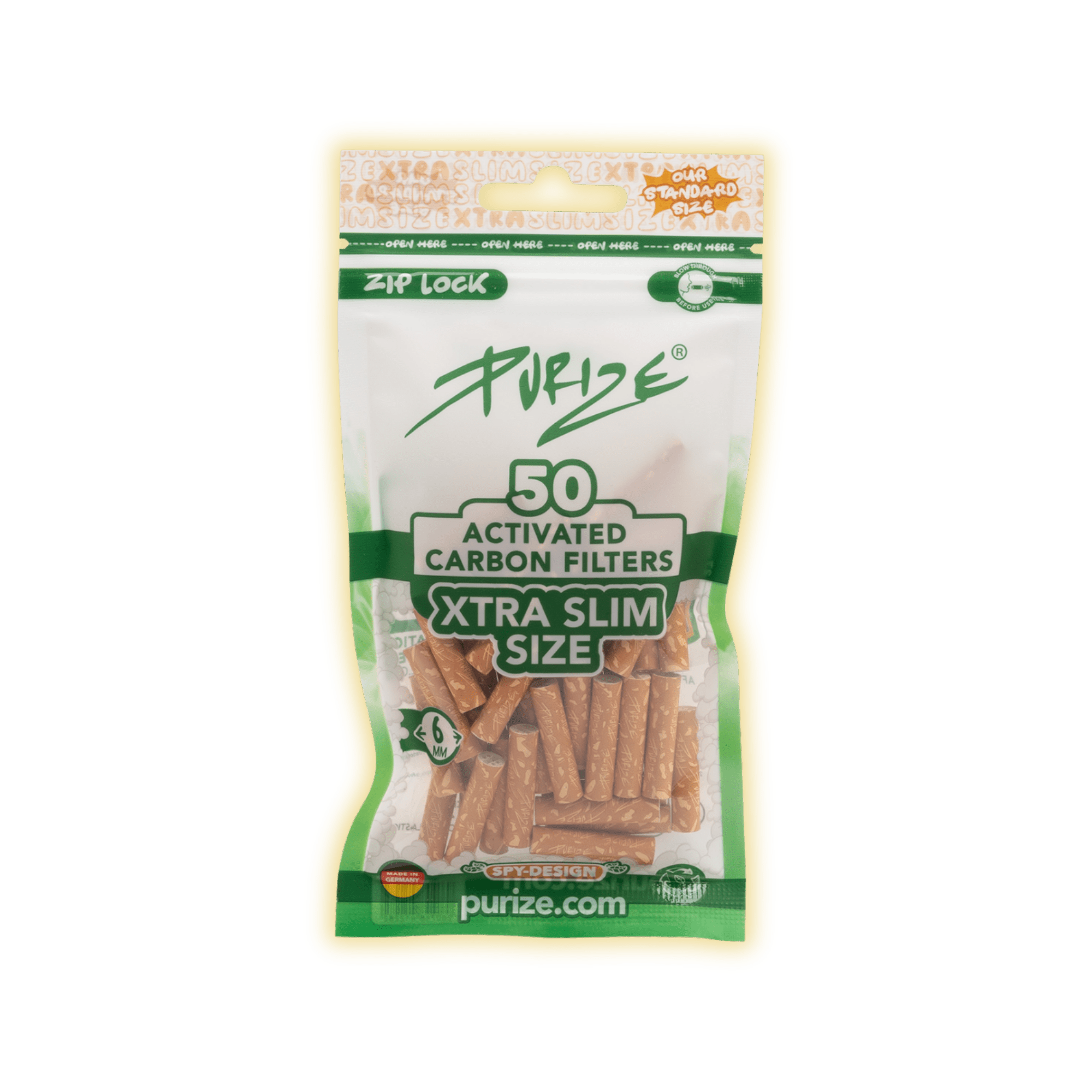 PURIZE XTRA Slim Size 6mm (50er Beutel) Aktivkohlefilter kaufen - Golden Leaf Culture