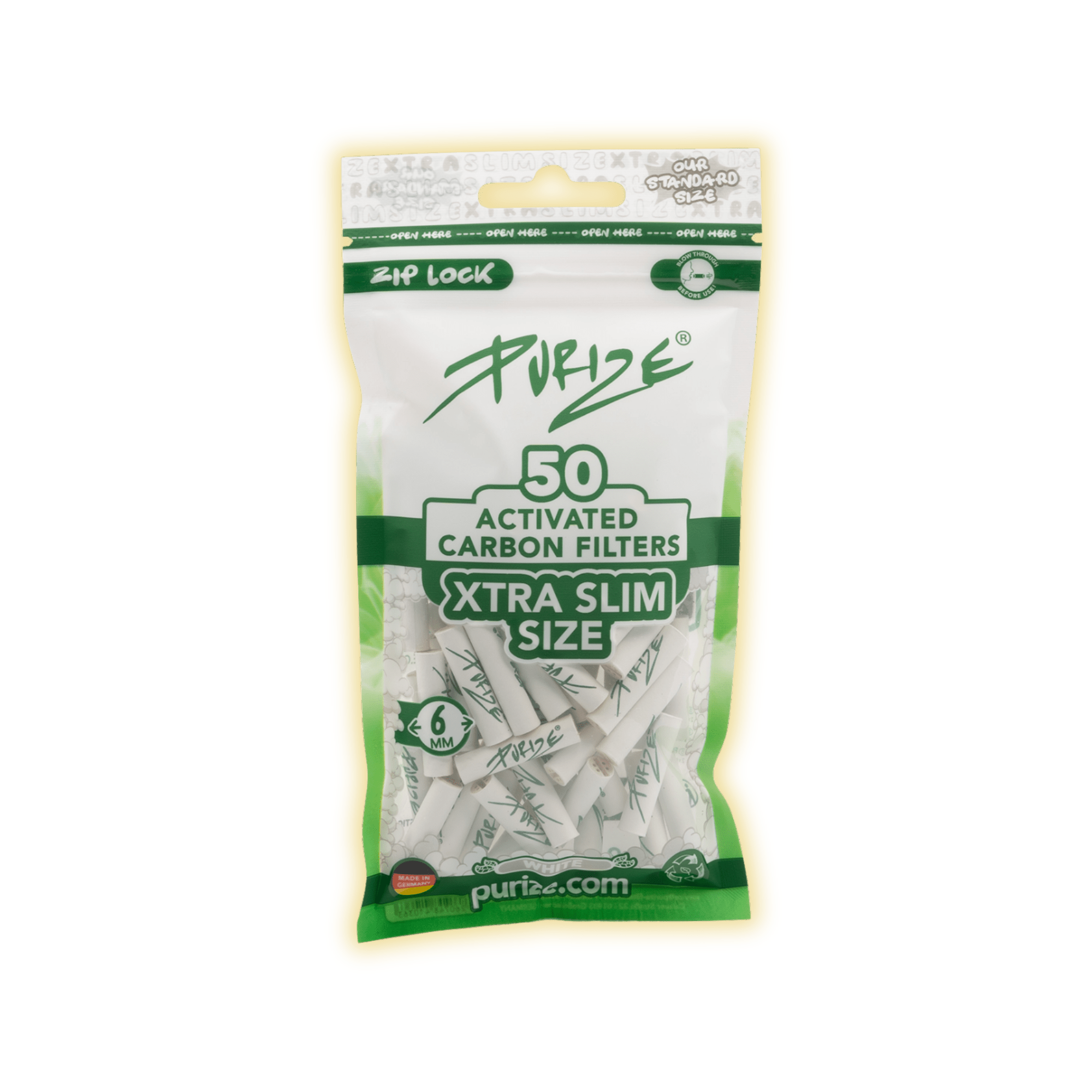 PURIZE XTRA Slim Size 6mm (50er Beutel) Aktivkohlefilter kaufen - Golden Leaf Culture