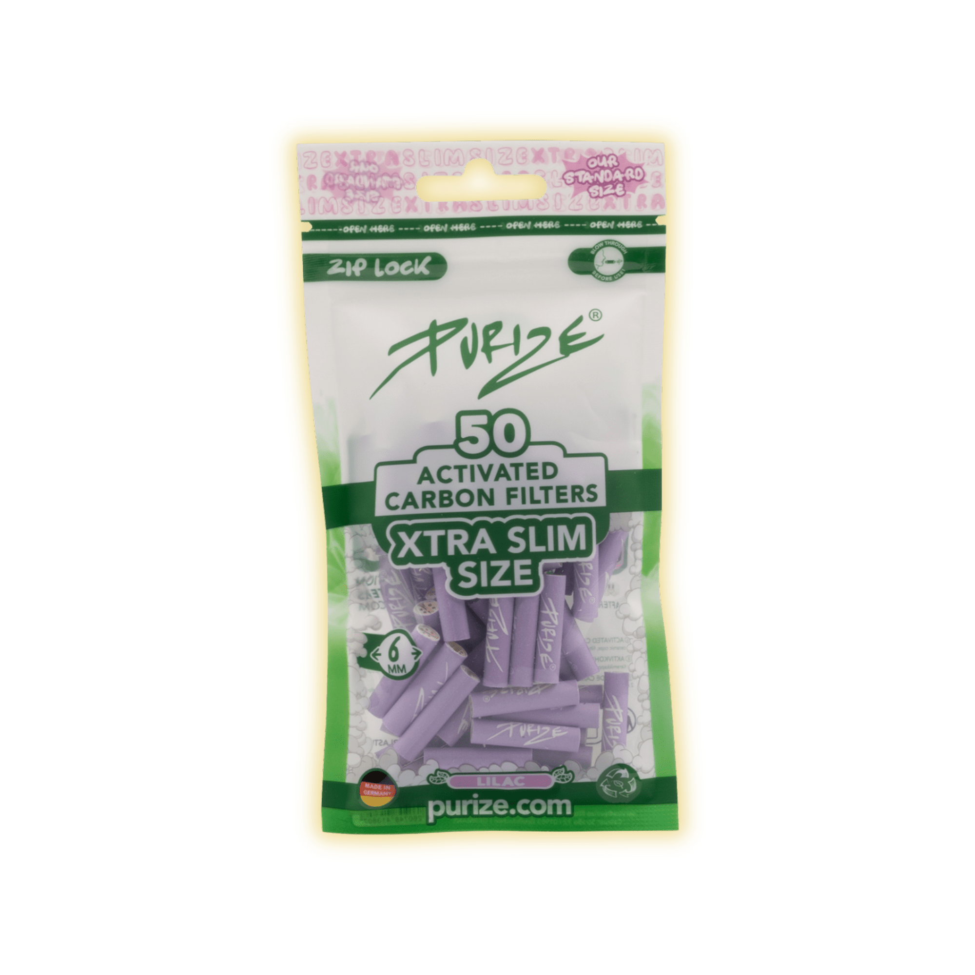 PURIZE XTRA Slim Size 6mm (50er Beutel) Aktivkohlefilter kaufen - Golden Leaf Culture