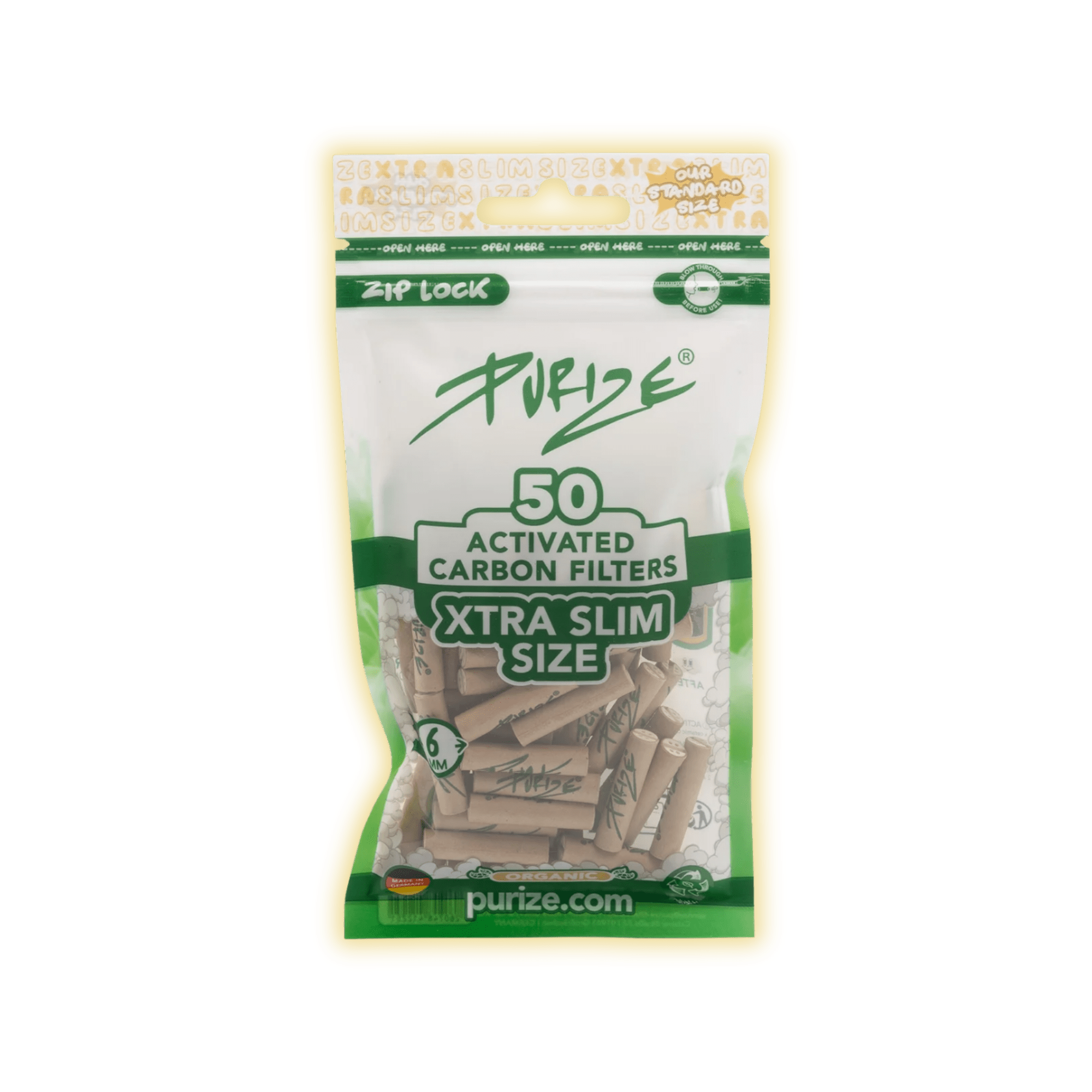 PURIZE XTRA Slim Size 6mm (50er Beutel) Aktivkohlefilter kaufen - Golden Leaf Culture